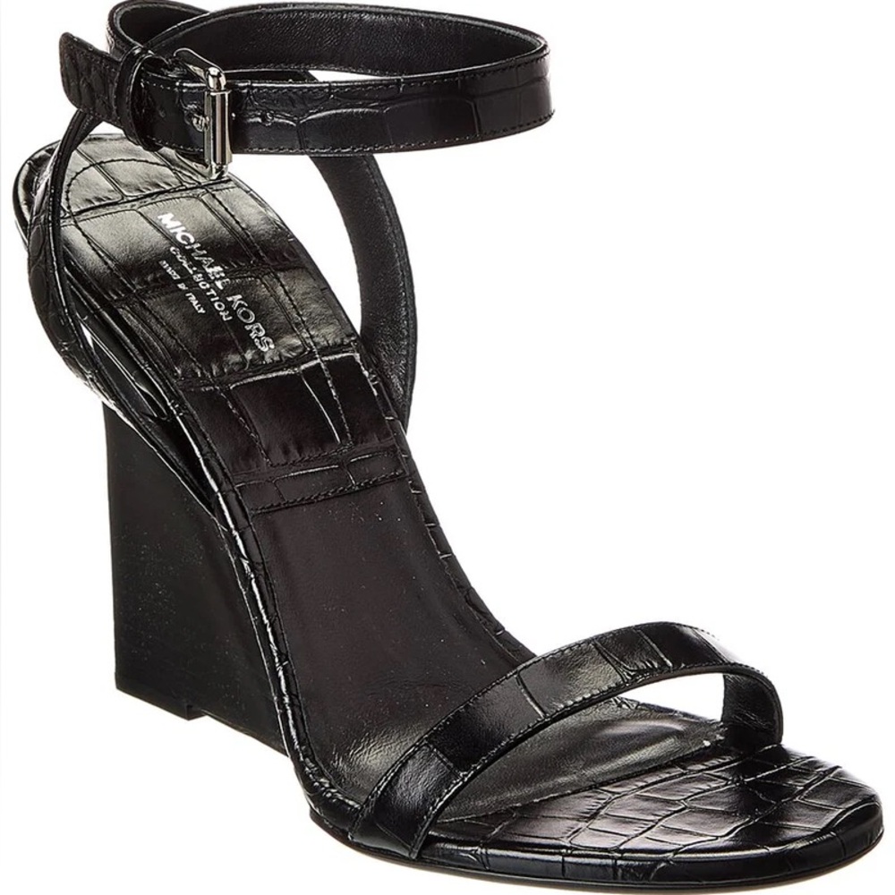 Michael Kors Black Croc-Embossed Wedges